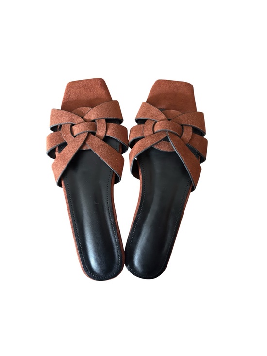 Unbranded Shoes - Unbranded Square Toe Flat Slides Sandals Brown Suede Women’s Size U.S. 10 EU 41